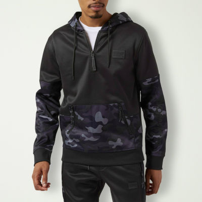 Akademiks Mens Hooded Long Sleeve Quarter-Zip Pullover