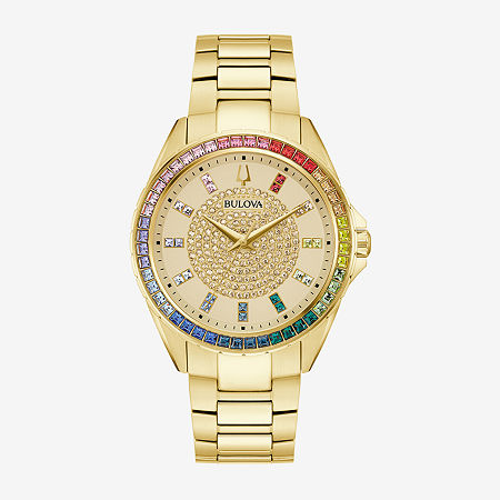 Bulova Classic Crystal Mens Crystal Accent Gold Tone Stainless Steel Bracelet Watch 97a179, One Size -  05101300026