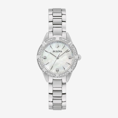 Bulova Classic Sutton Womens Diamond Accent Silver Tone Stainless Steel Bracelet Watch 96r253