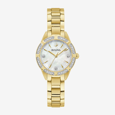Bulova Classic Sutton Womens Diamond Accent Gold Tone Stainless Steel Bracelet Watch 98r297