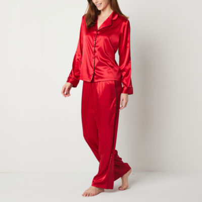 Ambrielle Womens Plus Crew Neck Long Sleeve 2-pc. Pant Pajama Set