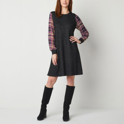 Alyx Long Plaid Sleeve Swing Dresses