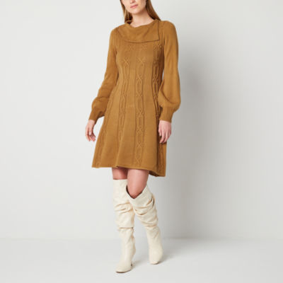 Robbie Bee Womens Long Sleeve Cable Knit Sweater Dress