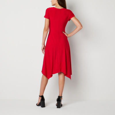 Perceptions Womens Short Sleeve Midi Fit + Flare Dress