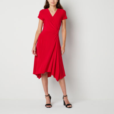 Perceptions Womens Short Sleeve Midi Fit + Flare Dress