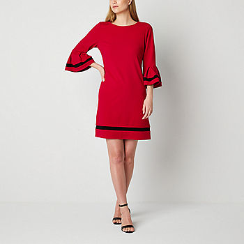 R & K Originals 3/4 Sleeve Shift Dress, Color: Red Black - JCPenney