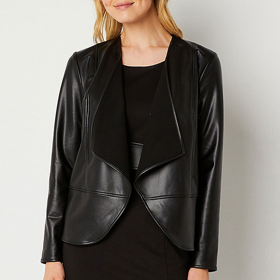 Black Label by Evan-Picone Faux Leather Suit Jacket, Color: Black ...