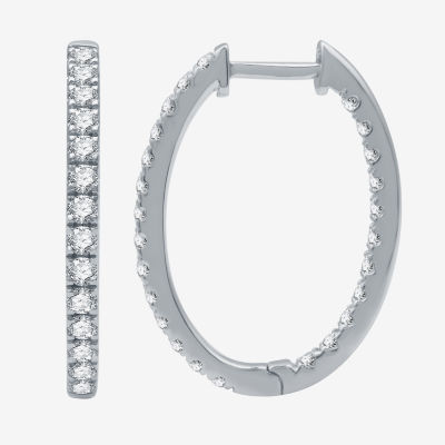 (H-I / I1) 1 CT. T.W. Lab Grown Diamond 10K or 14K White or Yellow Gold 23.1mm Hoop Earrings