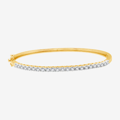 (H-I / I1) 1 CT. T.W. Lab Grown White Diamond 14K Gold Over Silver Sterling Silver Bangle Bracelet