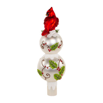Kurt Adler 12in Glass Holly And Cardinal Christmas Tree Topper