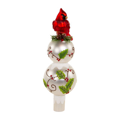 Kurt Adler 12in Glass Holly And Cardinal Christmas Tree Topper
