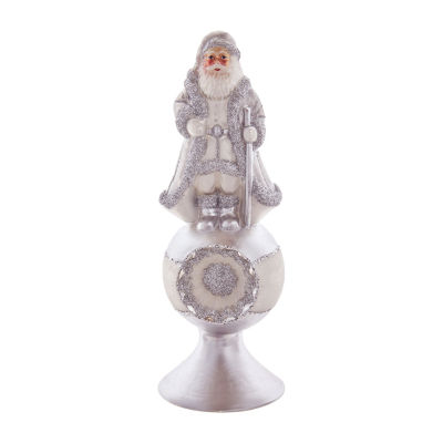 Kurt Adler 8.75-Inch Glass Silver Santa Christmas Tree Topper