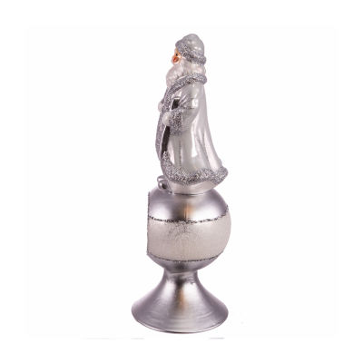 Kurt Adler 8.75-Inch Glass Silver Santa Christmas Tree Topper