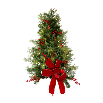 Kurt Adler Battery-Operated Red Bow 2 Foot Pre-Lit Cedar Christmas Tree