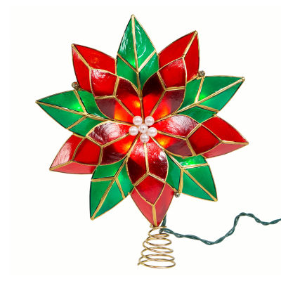 Kurt Adler 9.5in Ul 10 Light Red And Green Poinsettia Christmas Tree Topper