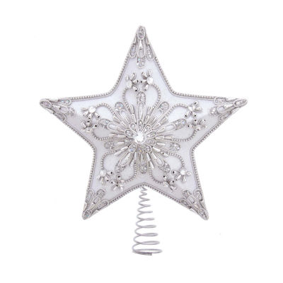 Kurt Adler 13.5in 5--Point White And Silver Star Christmas Tree Topper