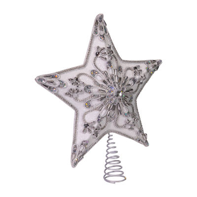 Kurt Adler 13.5in 5--Point White And Silver Star Christmas Tree Topper