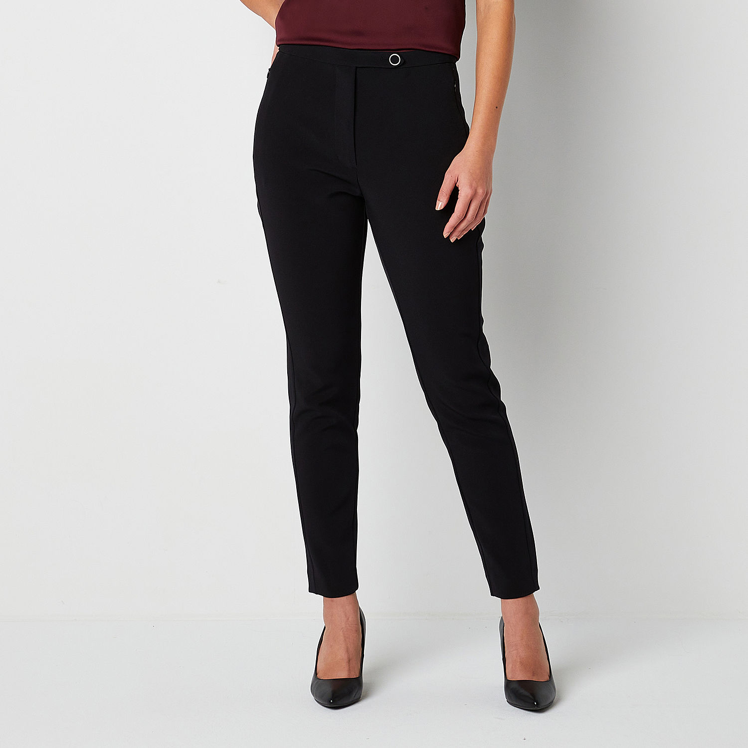 Worthington Womens Mid Rise Slim Fit Ankle Pant, Color: Black - JCPenney
