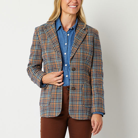 St. John's Bay Womens Fitted Blazer, Color: Multi Plaid - JCPenney