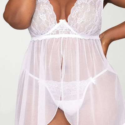 Dreamgirl Plus Lace and Mesh Babydoll with G-String - 12436X