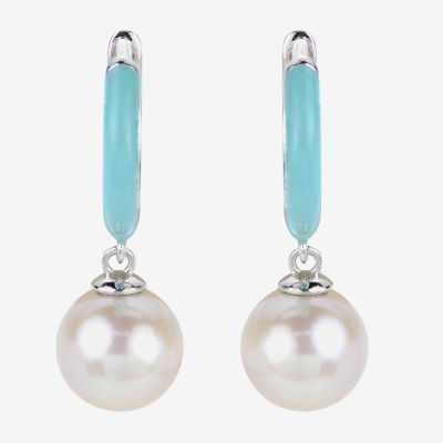 White Cultured Freshwater Pearl Sterling Silver Drop Earrings