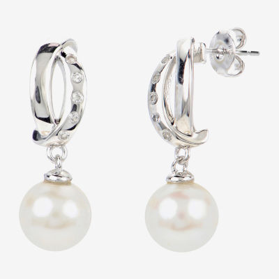 White Cultured Freshwater Pearl Sterling Silver Drop Earrings