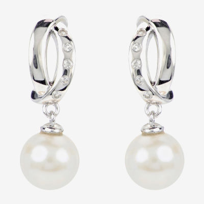 White Cultured Freshwater Pearl Sterling Silver Drop Earrings