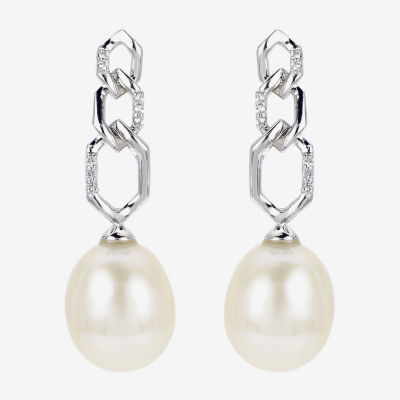 White Cultured Freshwater Pearl Sterling Silver Drop Earrings