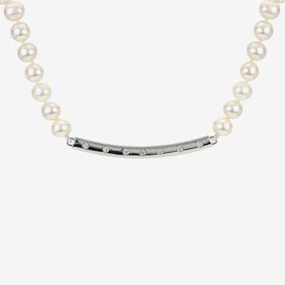 Womens White Cultured Freshwater Pearl Sterling Silver Strand Necklace