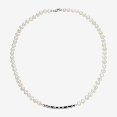 Womens White Cultured Freshwater Pearl Sterling Silver Strand Necklace