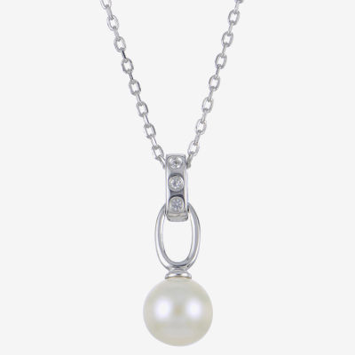 Womens White Cultured Freshwater Pearl Sterling Silver Pendant Necklace