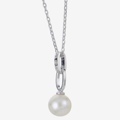 Womens White Cultured Freshwater Pearl Sterling Silver Pendant Necklace