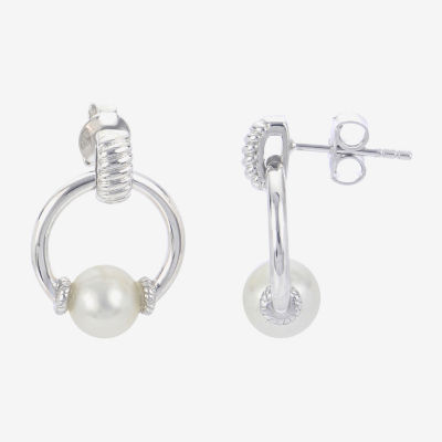 White Cultured Freshwater Pearl Sterling Silver 17mm Hoop Earrings