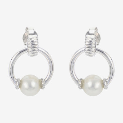 White Cultured Freshwater Pearl Sterling Silver 17mm Hoop Earrings