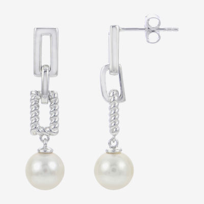 White Cultured Freshwater Pearl Sterling Silver Drop Earrings