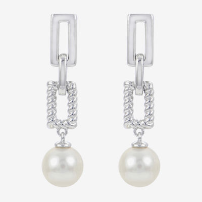 White Cultured Freshwater Pearl Sterling Silver Drop Earrings