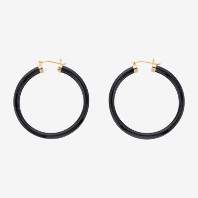 Genuine Black Jade 14K Gold Over Silver 45mm Hoop Earrings