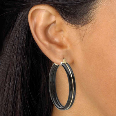 Genuine Black Jade 14K Gold Over Silver 45mm Hoop Earrings