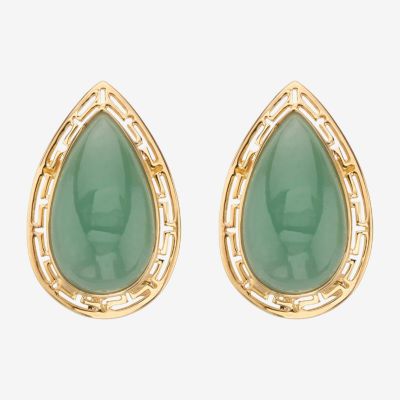 Genuine Green Jade 14K Gold Over Silver 25mm Pear Stud Earrings