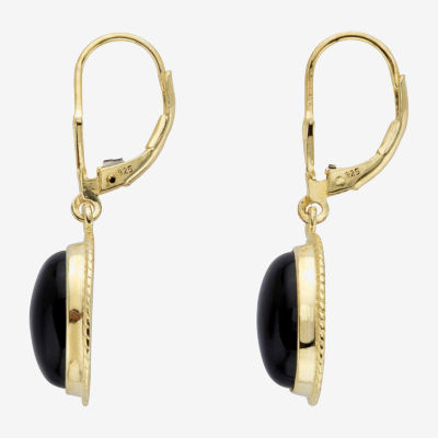 Genuine Black Onyx 14K Gold Over Silver Oval Drop Earrings