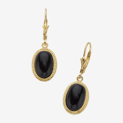 Genuine Black Onyx 14K Gold Over Silver Oval Drop Earrings