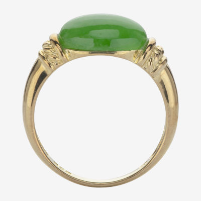 Womens Genuine Green Jade 14K Gold Over Silver Cocktail Ring