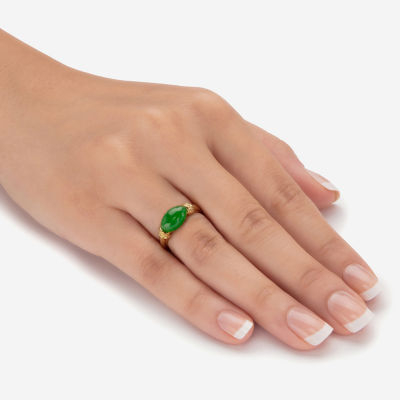 Womens Genuine Jade 14K Gold Over Silver Cocktail Ring