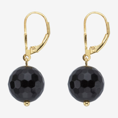 Genuine Black Onyx 14K Gold Over Silver Drop Earrings