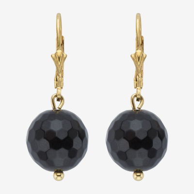 Genuine Black Onyx 14K Gold Over Silver Drop Earrings