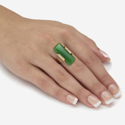 Womens Genuine Green Jade 18K Gold Over Silver Rectangular Cocktail Ring