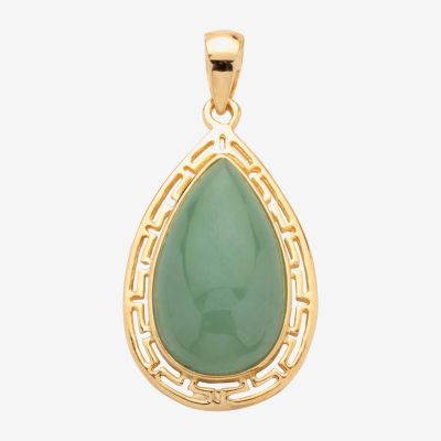 Womens Genuine Green Jade 14K Gold Over Silver Pear Pendant