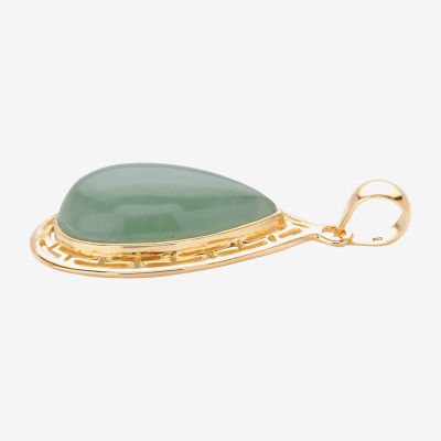 Womens Genuine Green Jade 14K Gold Over Silver Pear Pendant