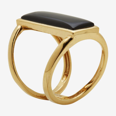 Womens Genuine Black Onyx 18K Gold Over Silver Rectangular Cocktail Ring