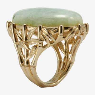 Womens Genuine Green Jade 18K Gold Over Brass Oval Cocktail Ring